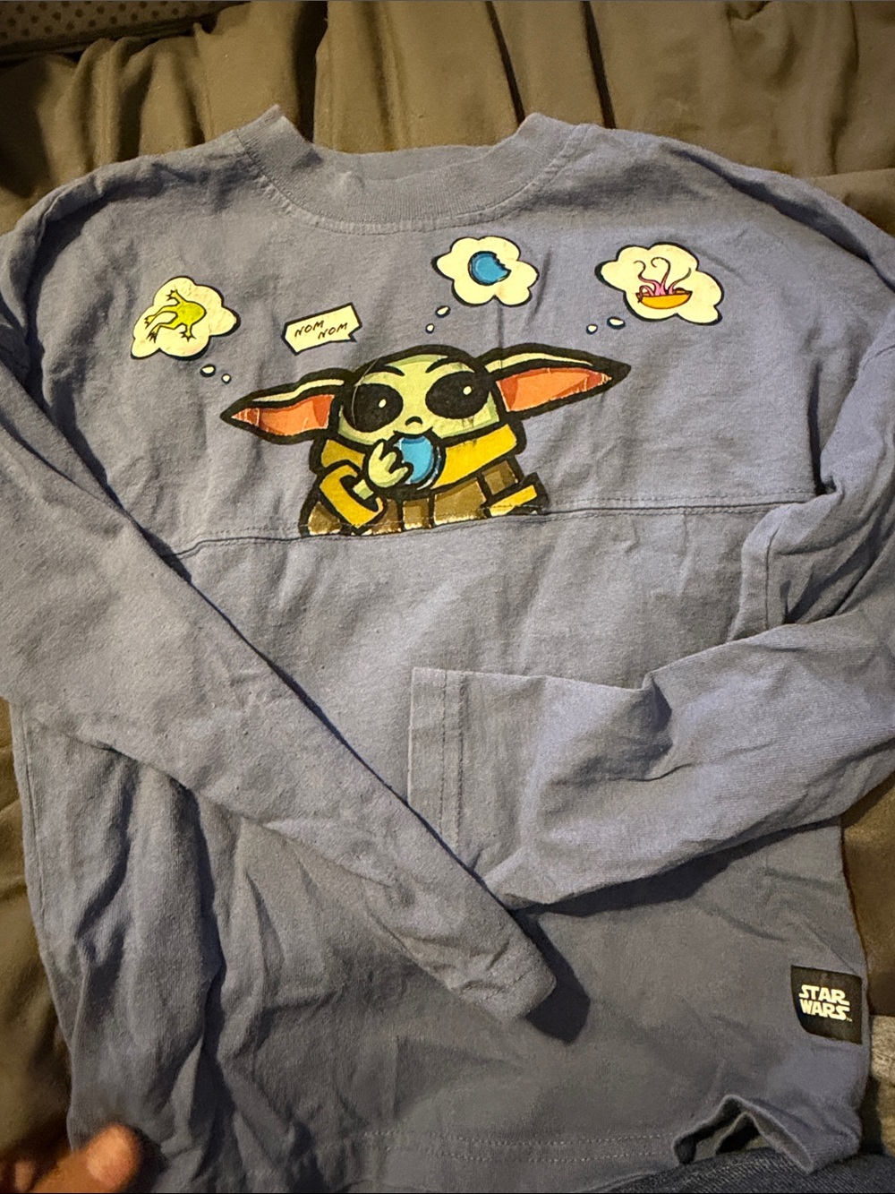 Size 5/6 Star Wars Blue Long-Sleeve Kids Top with Grogu Snack Graphic